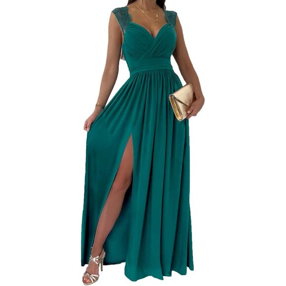 Women's V-Neck Maxi Dress Ruched Elegant Formal Party Bridesmaid Gown